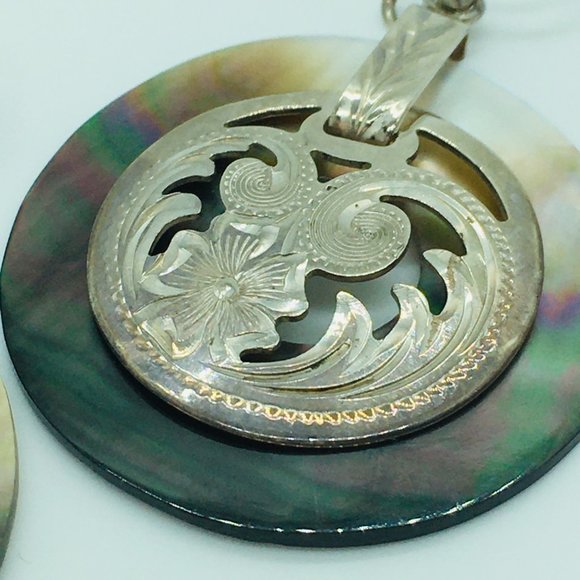 Abalone Shell Earrings Sterling Silver Etched Dangle Pierced Merav Mexico 925 - Picture 5 of 9